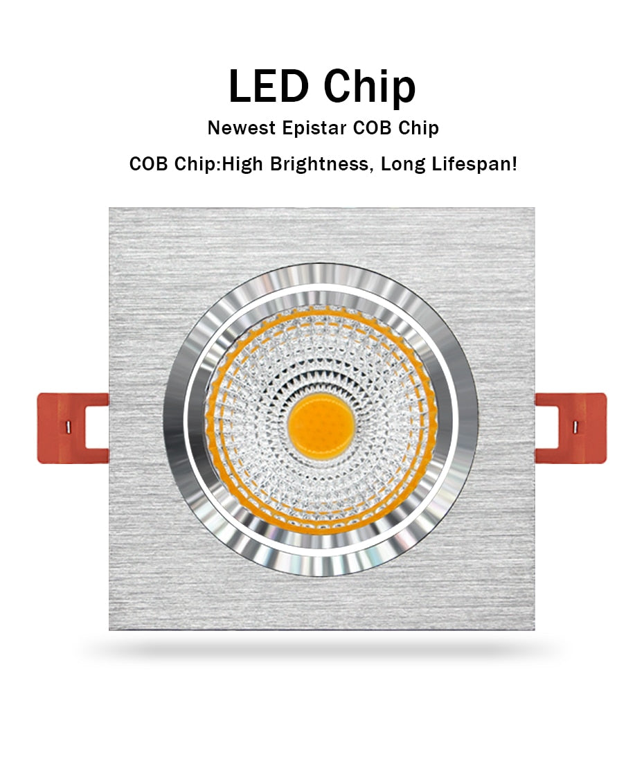 DBF Silver Square LED Recessed Downlight Dimmable 7W 9W 12W 15W with AC85-265V LED Driver Indoor Clothes Shop Ceiling Spot Lamp