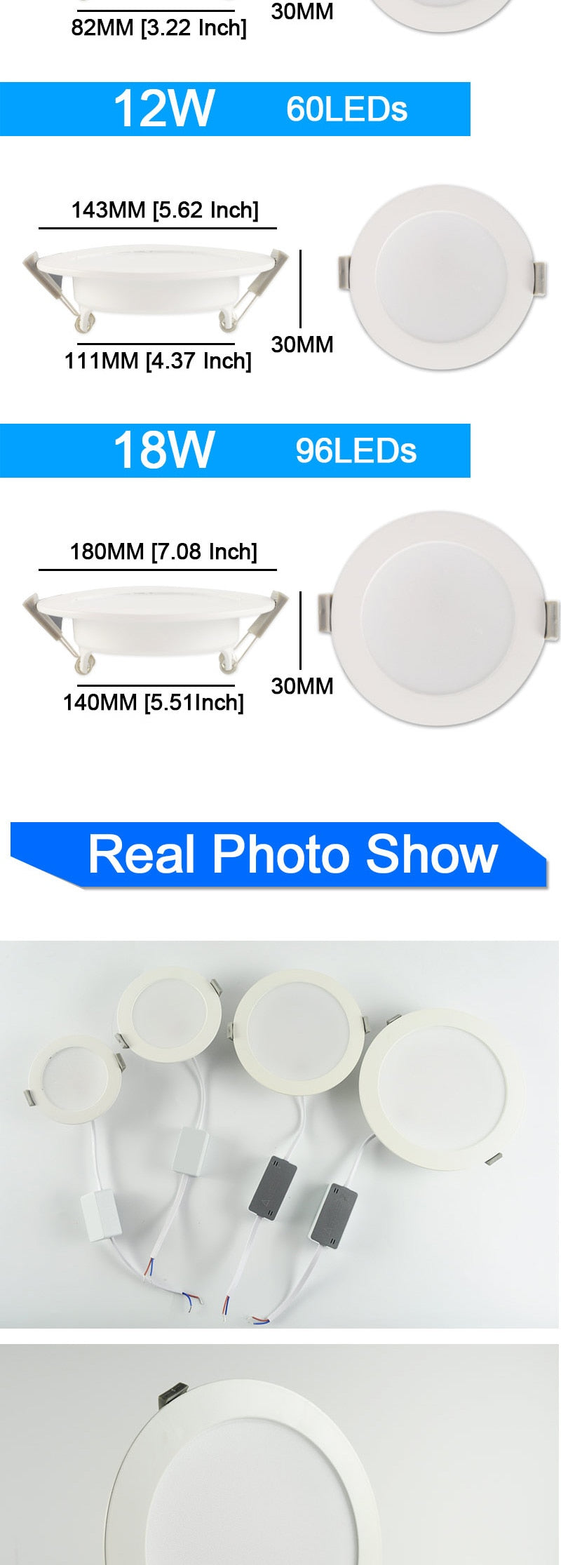 Ultra thin led downlight lamp 3w 5w 7w 12w 18w 2835SMD AC 220V 240V led ceiling recessed grid downlight slim round panel light