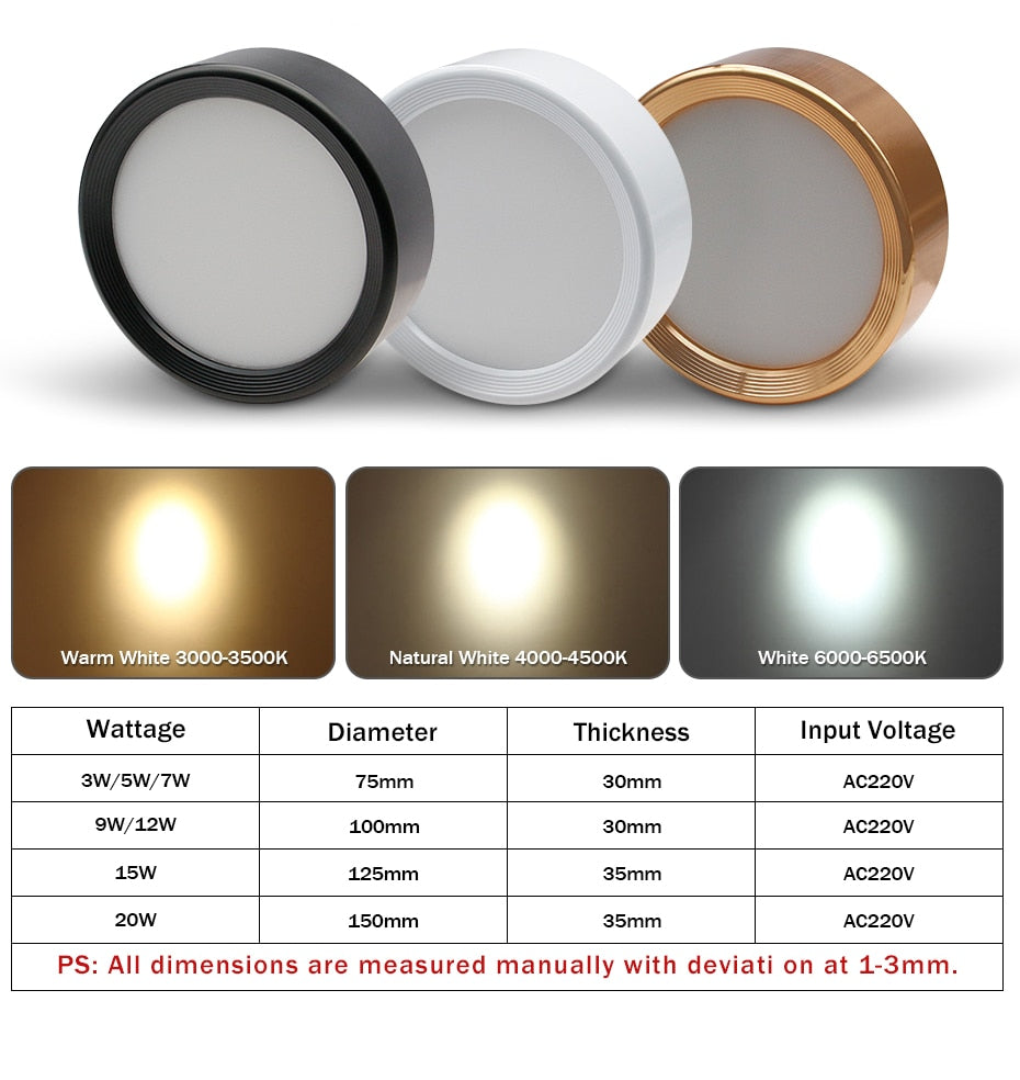 Led Ceiling Light Surface Mounted Ultra Thin Down Lights Led Spot Lamp 3W 5W Living Room Bedroom Kitchen Hotel Store Lighting