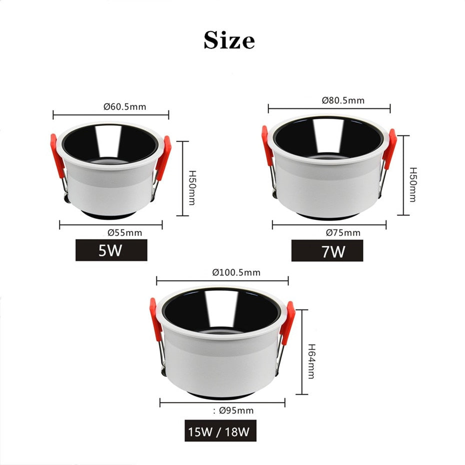 LED Downlight 7w 15w 18w Round Recessed LED Ceiling Lamp Anti Glare Led Bulb Bedroom Living Room Indoor LED Spot Lighting