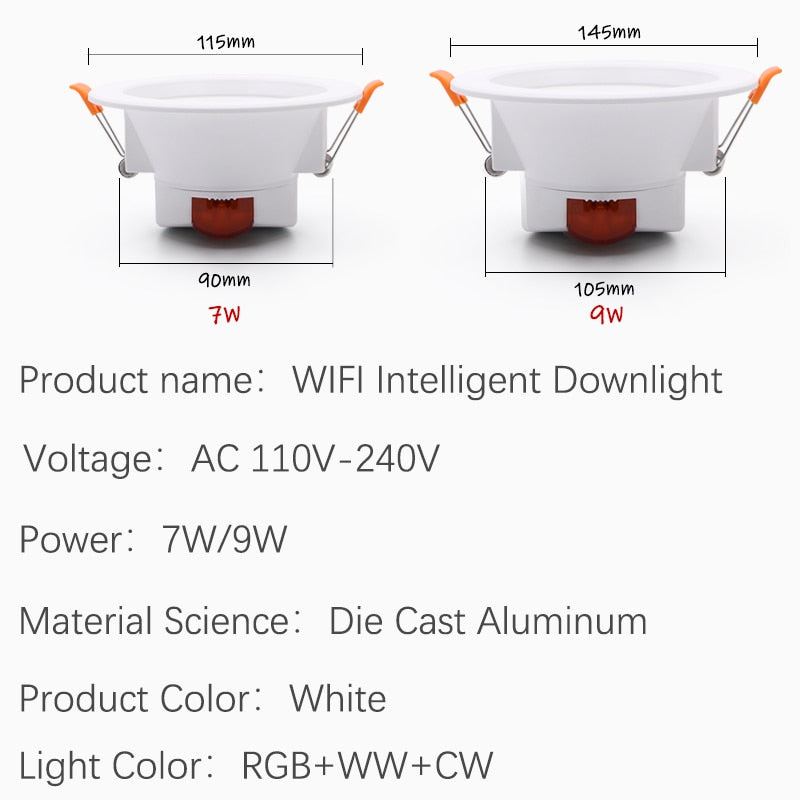 Zigbee LED Smart Downlight Ceiling lights Dimming Round Spot Lighting 7W/9W RGB Warm Cold light Voice control