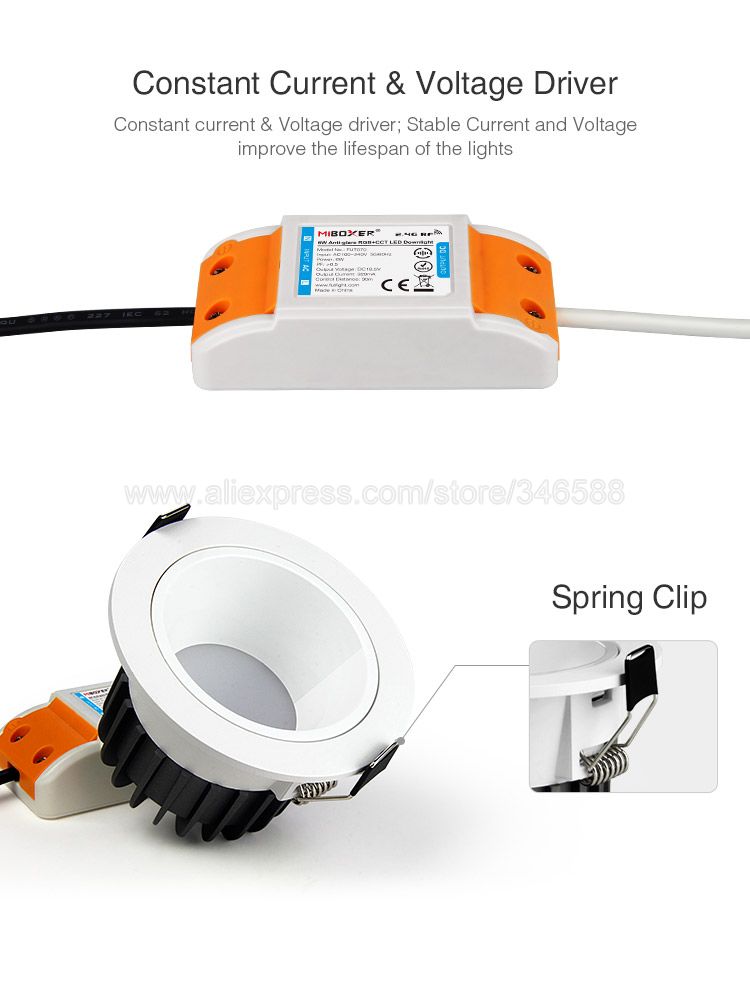 MiBoxer FUT070 6W Anti-glare RGBCCT Adjustable LED Downlight Recessed Ceiling Light AC 110V 220V 2.4G RF Remote WiFi APP Control