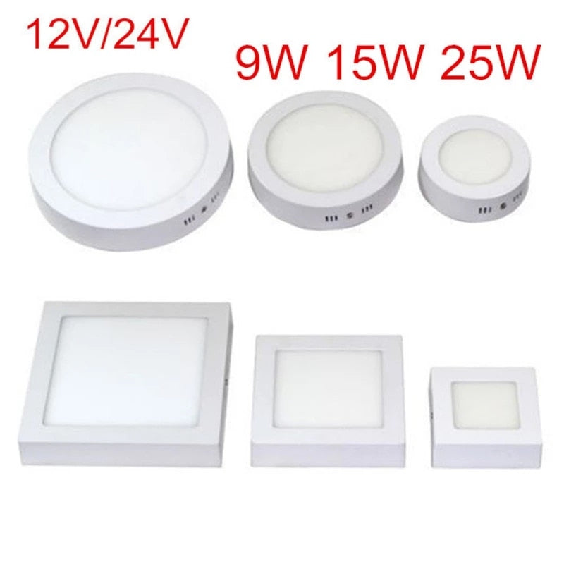 Led Panel Light 9W/15W/25W Round/Square Surface Mounted Led ceiling Downlight AC/DC 12V/24V + LED Driver