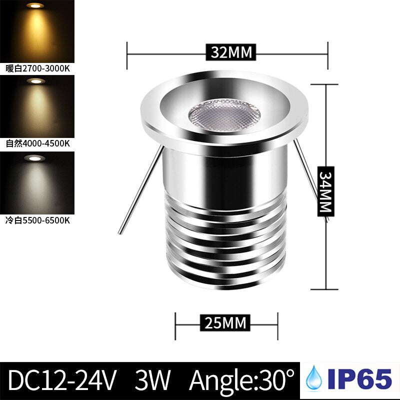 Built-in mini LED spotlight IP65 waterproof DC12V indoor bathroom ceiling kitchen 3W cabinet embedded focus 24V small downlight
