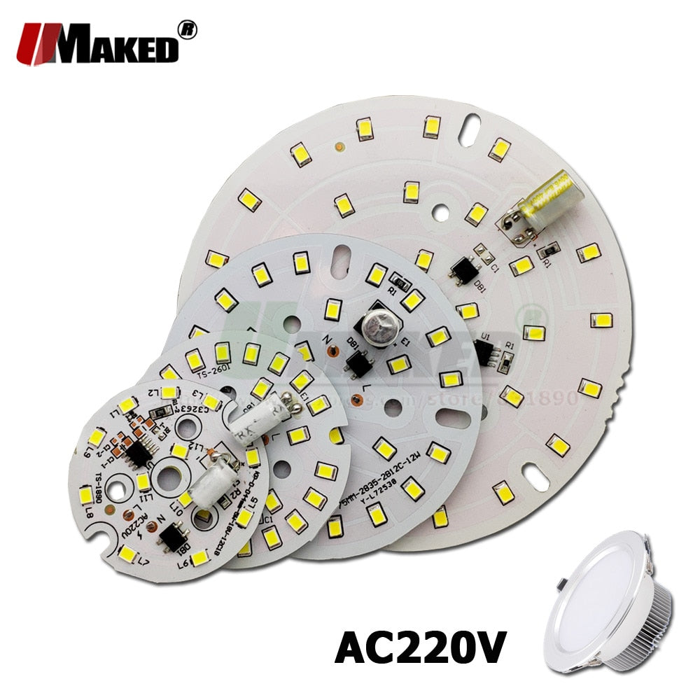 LED Module 5W 7W 9W 12W 15W 18W 10pcs AC220V Downlight PCB Aluminum plate White/Warm SMD2835 Smart IC Driver No Flick Lamp DIY
