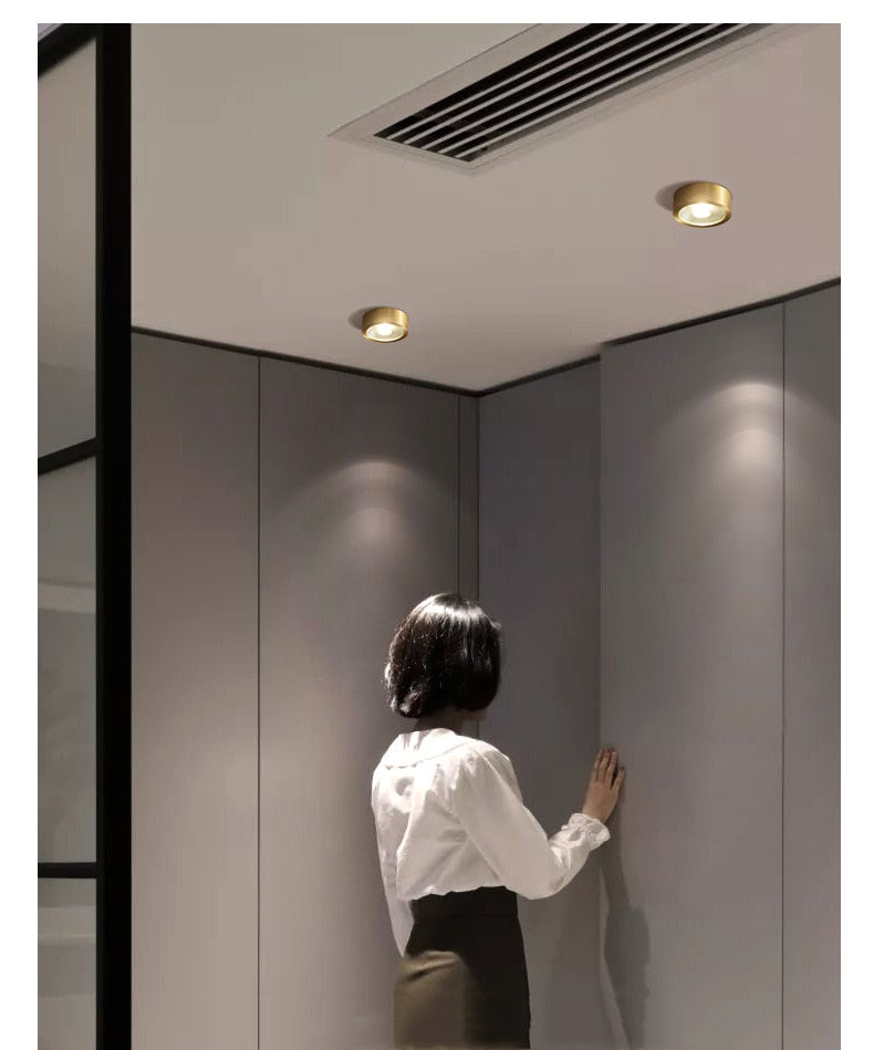 Full Copper Aluminum 220V LED Ceiling Downlight Nordic Hallway Corridor Porch Surface Mounted Brass 6W 8W 10W Spot Light Fixture