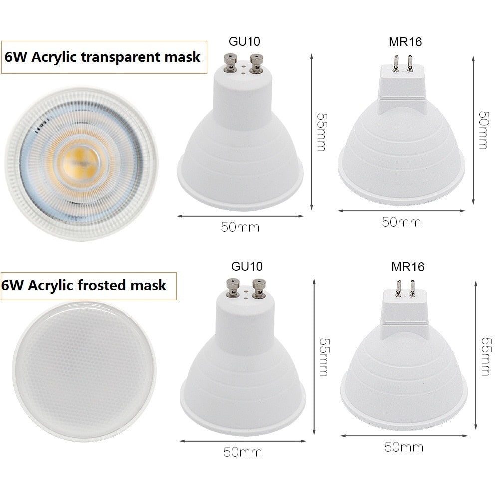 LED Bulb Spotlight GU10 MR16 6W 220V Downlight fixture Spot light Recessed Lighting Kit LED Lampada Bulbs with MR16/GU5.3 Socket