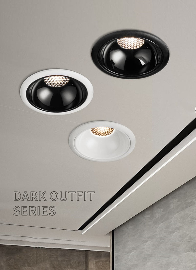 Dimmable Recessed Anti Glare COB LED Downlights 9W/12W/15W/18W/20W Ceiling Spot Lights AC90~260V Background Lamp Indoor Lighting