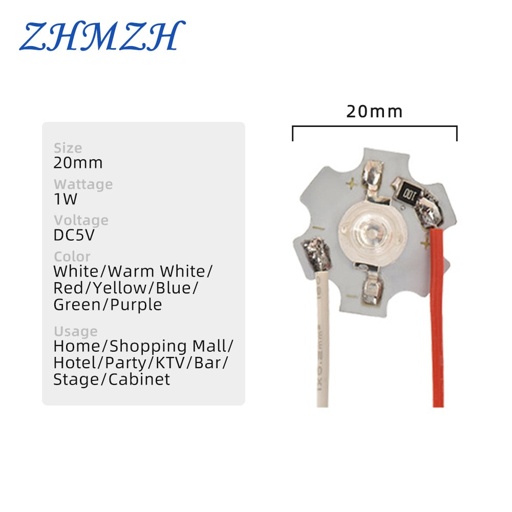 LED Chip 1W 5pcs/lot DC5V High Power SMD LED Light Bead Al Board 20mm For Downlight Spotlight White Blue Green Red Purple Yellow