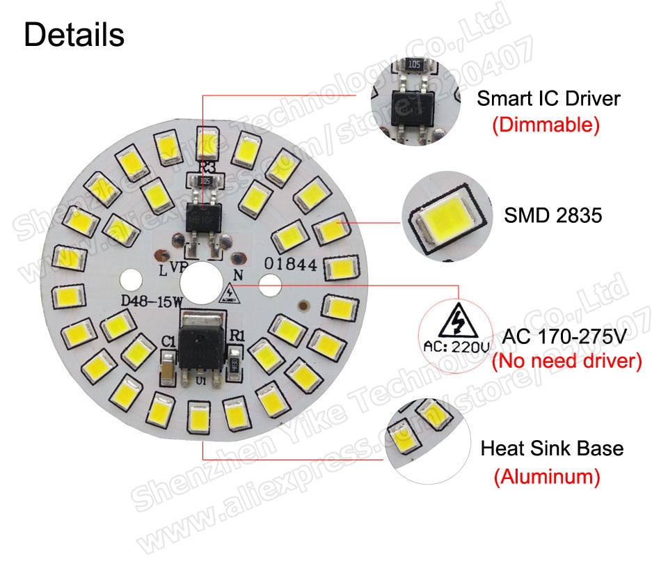 Downlight led pcb smd2835 integrated IC driver, 18W 120mm AC 220V 18w 15w 12w 9w 7w 5w 3w for down light Diy