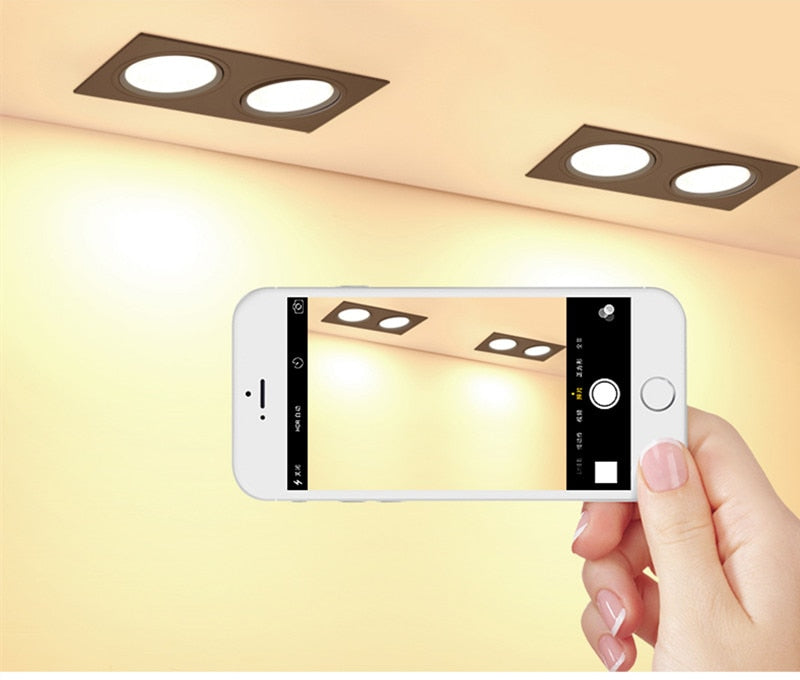 Anti-glare Double Square Dimmable LED Downlight COB Recessed LED Ceiling Lamp Spot Light 20w 24W 30W AC85-265V Indoor Lighting