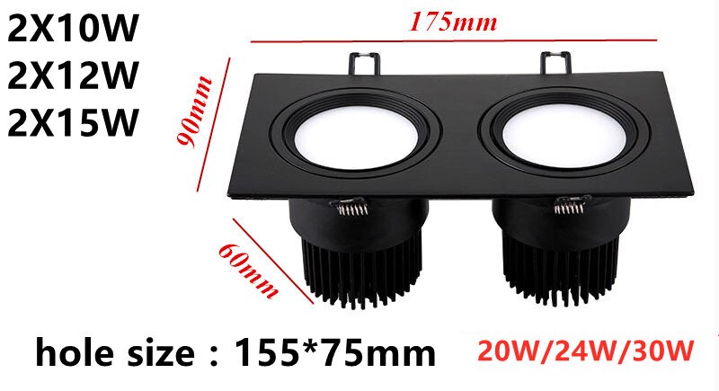 Anti-glare Double Square Dimmable LED Downlight COB Recessed LED Ceiling Lamp Spot Light 20w 24W 30W AC85-265V Indoor Lighting