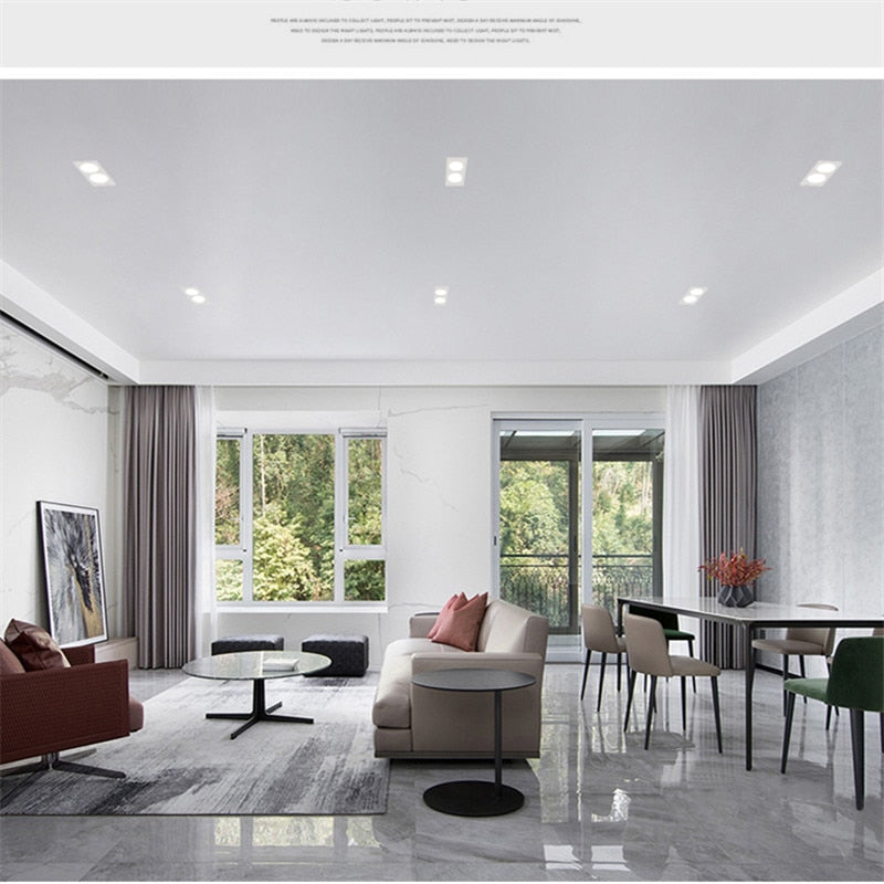 Anti-glare Double Square Dimmable LED Downlight COB Recessed LED Ceiling Lamp Spot Light 20w 24W 30W AC85-265V Indoor Lighting