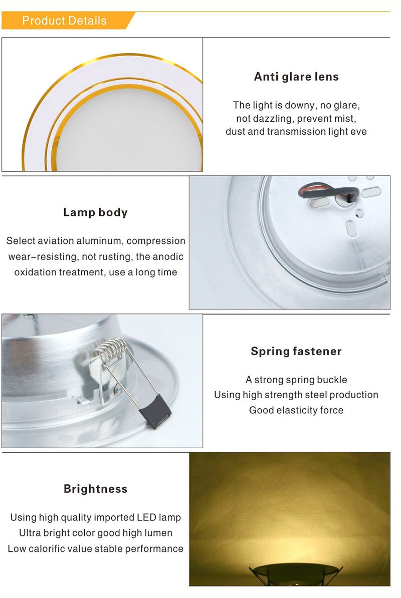 Spot Led Downlights 3W 5W 9W 12W 15W 18W Downlight AC 220V Gold Silver White Ultra Thin Aluminum Round Recessed Led Panel Lights