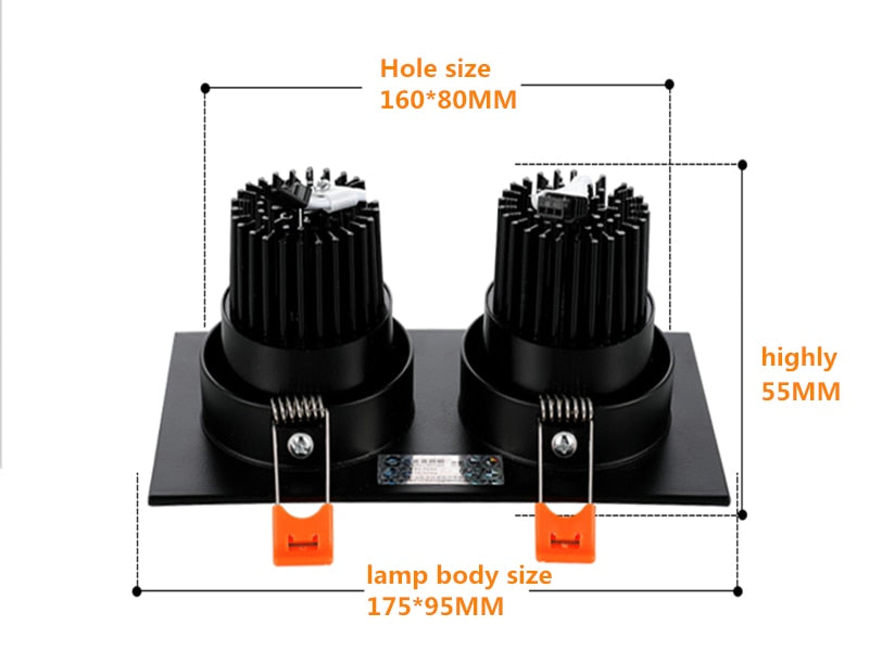 Double Square Recessed Dimmable LED Downlights 14W 18W 24W COB LED Ceiling Lamp AC85~265V LED Ceiling Spot Lights Indoor Lighting