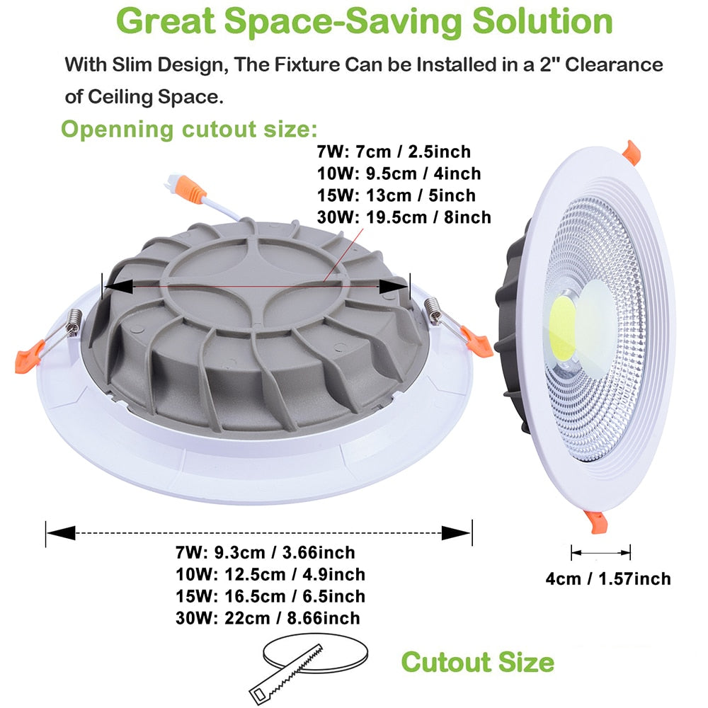 LED Recessed Downlight 7W 10W 15W 30W LED COB Ceiling Lamp AC85-265V Spot Light Bedroom Decor Indoor Lighting lampara led D30