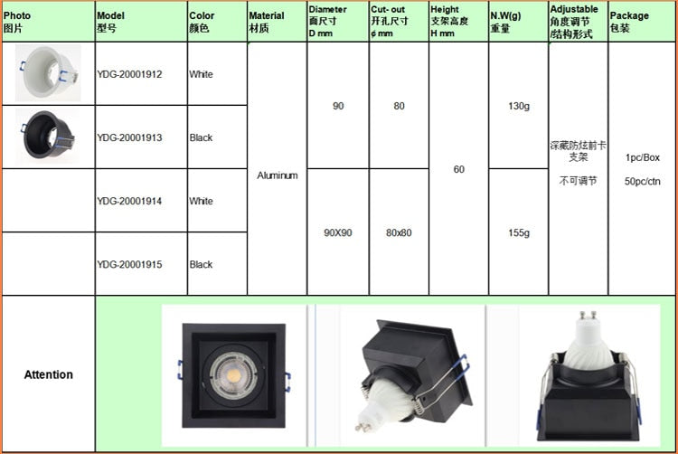 NO adjustable Ceiling Lamp Holder Bases Halogen Light Bracket Cup Aluminum LED Downlight GU10 MR16 spot light Bulb Lamp Holders