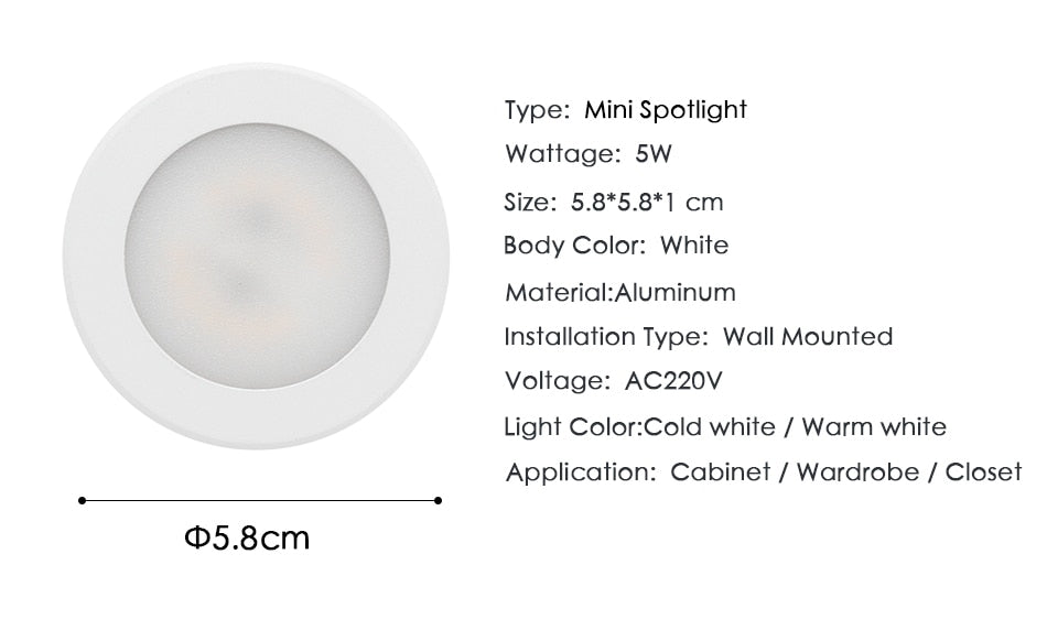LED Downlight Mini Spot light Wall Surface Mounted Lamp 3W 5W 7W Panel Light Home Decor Cabinet Closet Indoor Lighting 220V 240V
