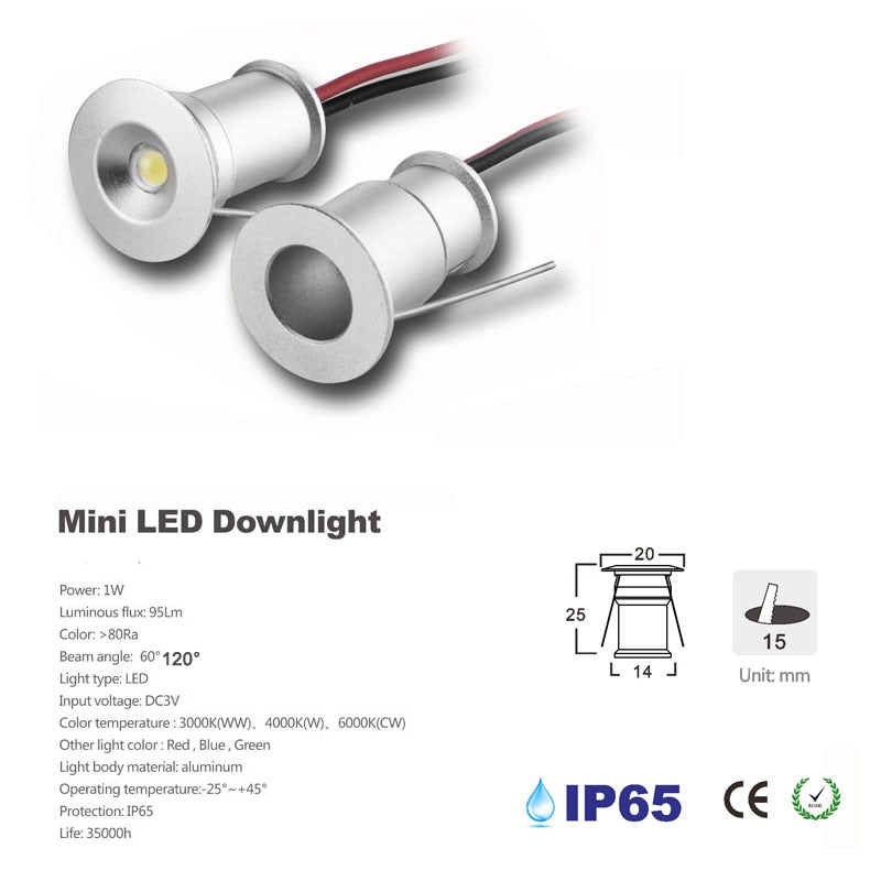Mini LED Ceiling Spotlight Recessed 1W DC12V Downlight Showcase Kitchen Cabinet Stair Spot Light Dimmable