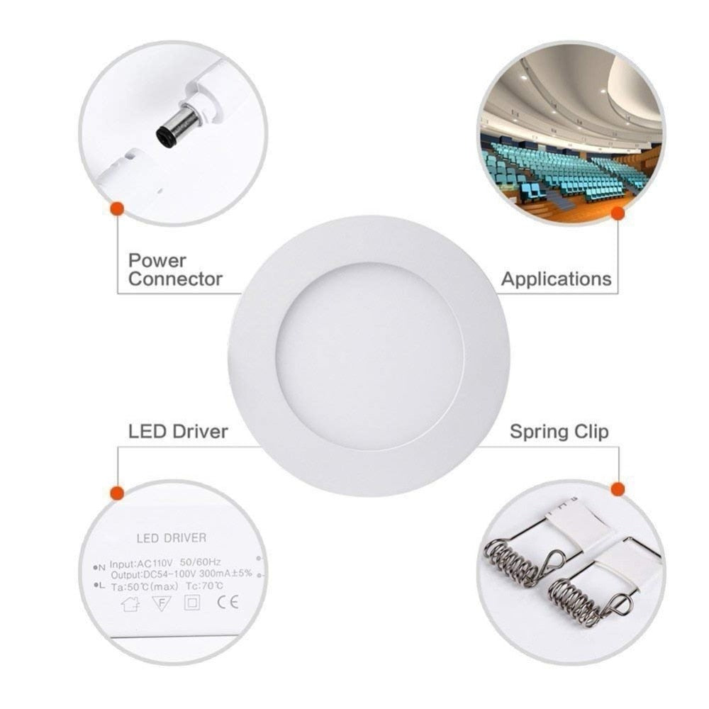 LED Panel Light Warm/Natural/Cold White Ultra Thin Downlight Round Recessed Ceiling Light for Living Room Conference Room