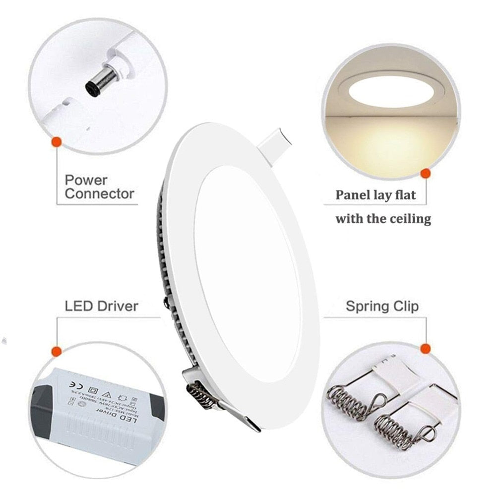 LED Panel Light Warm/Natural/Cold White Ultra Thin Downlight Round Recessed Ceiling Light for Living Room Conference Room