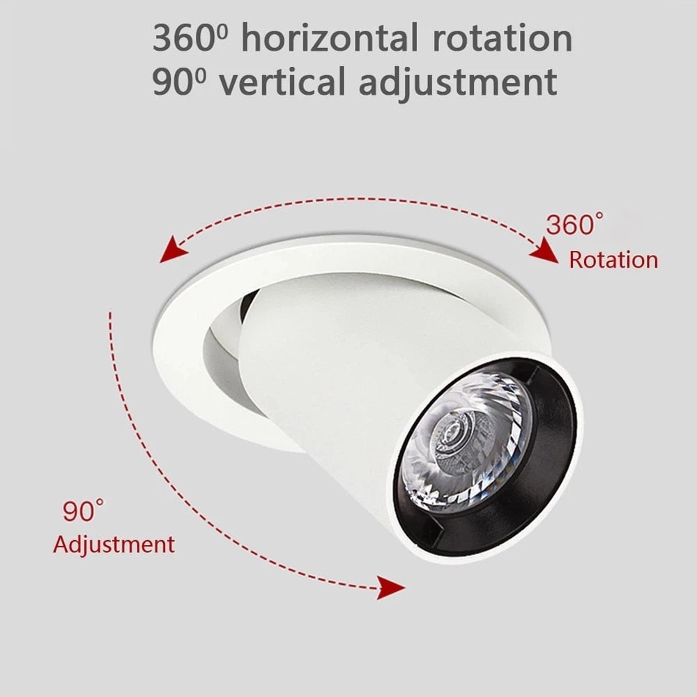 Stretch Dimmable COB Ceiling Downlight 12W 15W Embedded 360 Degree Rotation LED Spot Lighting AC85V-265V