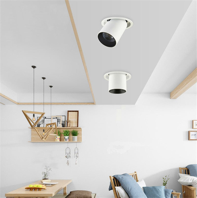 Stretch Dimmable COB Ceiling Downlight 12W 15W Embedded 360 Degree Rotation LED Spot Lighting AC85V-265V