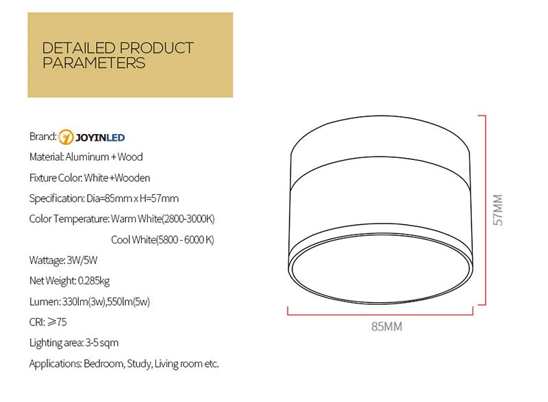 JOYINLED Led 5W Spot Light Modern Wood Living Light LED Downlight Wood Ceiling Spot Light For Ceiling Lamps Lighting Fixtures