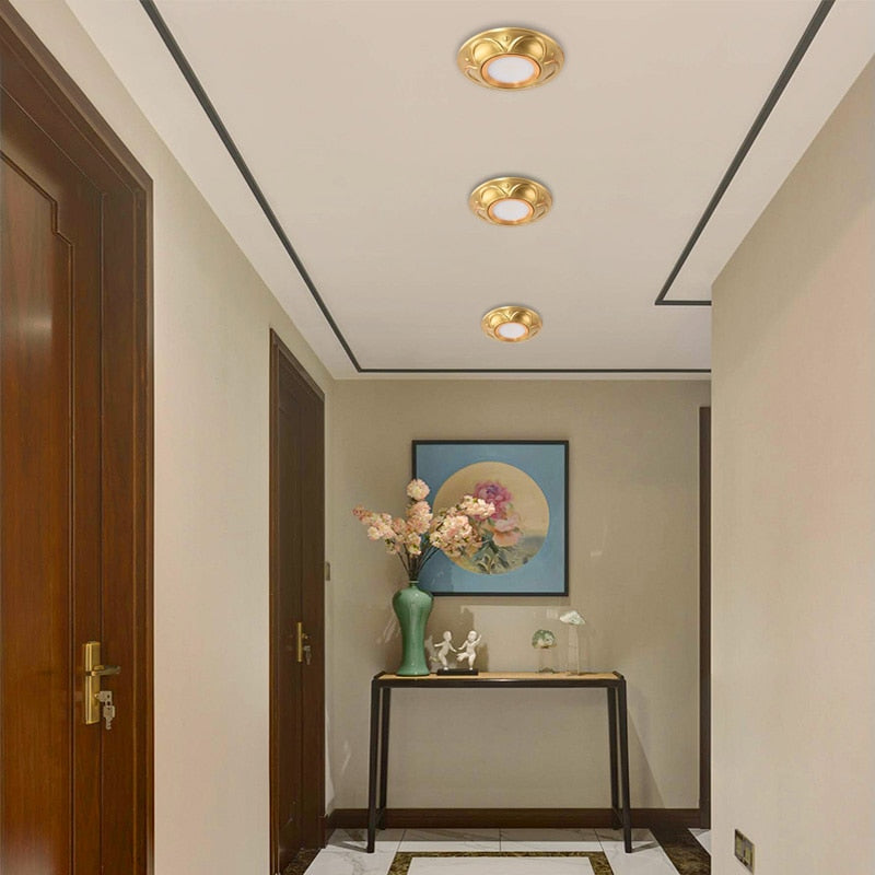 European Luxury 5W Copper COB led Downlight Smallpox Embedded Vintage Pure Copper LED Spotlight for Livingroom Hotel Corridor