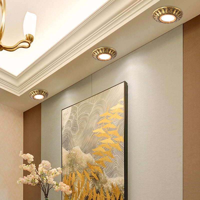 European Luxury 5W Copper COB led Downlight Smallpox Embedded Vintage Pure Copper LED Spotlight for Livingroom Hotel Corridor