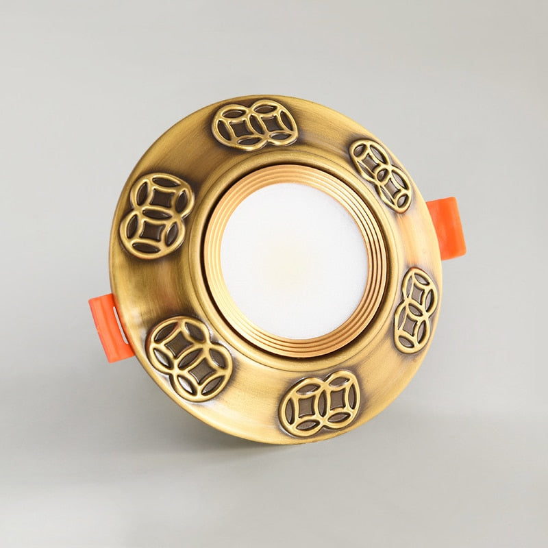 European Luxury 5W Copper COB led Downlight Smallpox Embedded Vintage Pure Copper LED Spotlight for Livingroom Hotel Corridor