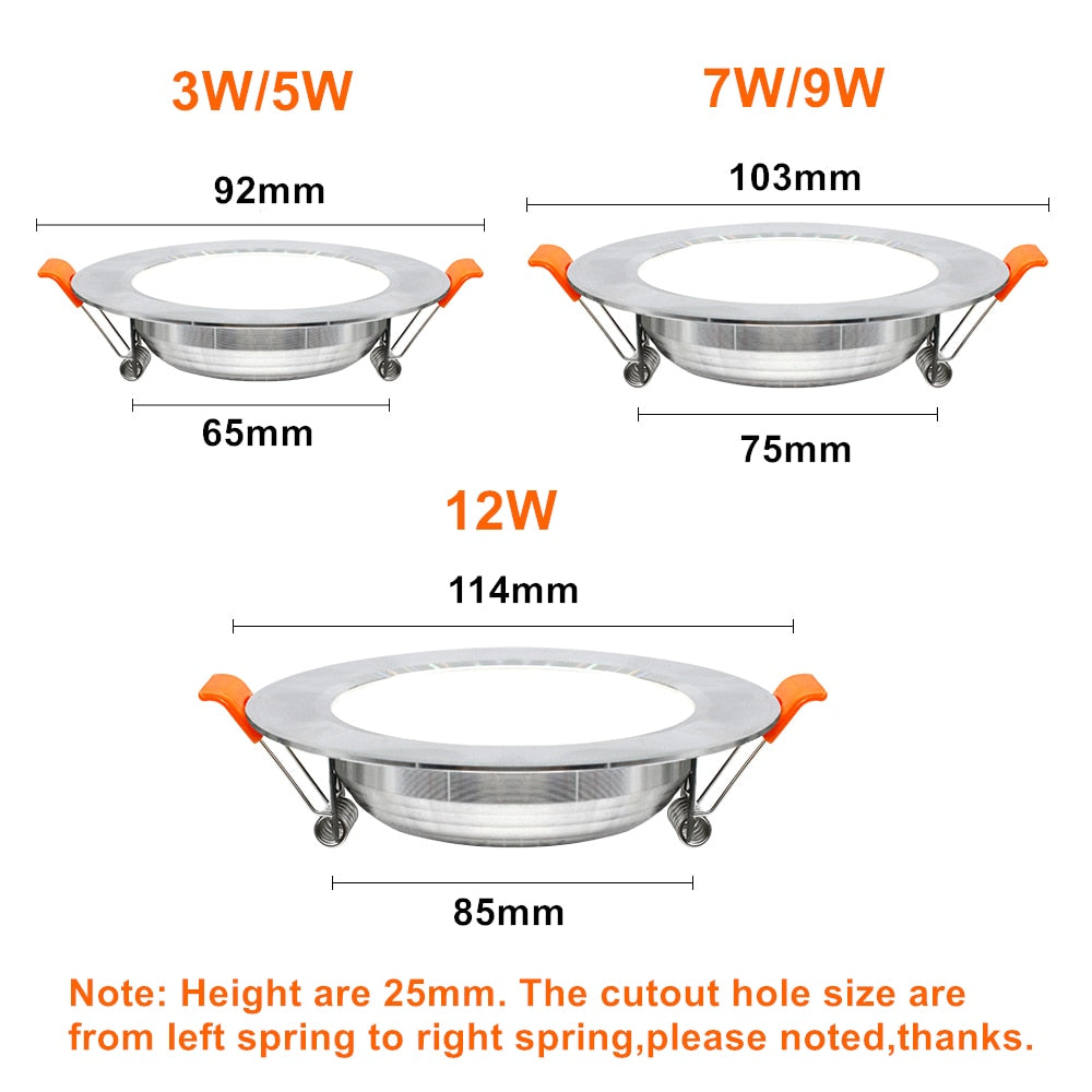 DBF Ultra Bright Silver Round LED Downlight 3W 5W 7W 9W 12W Aluminum Driverless SMD 2835 LED Ceiling Recessed Spot Light AC220V