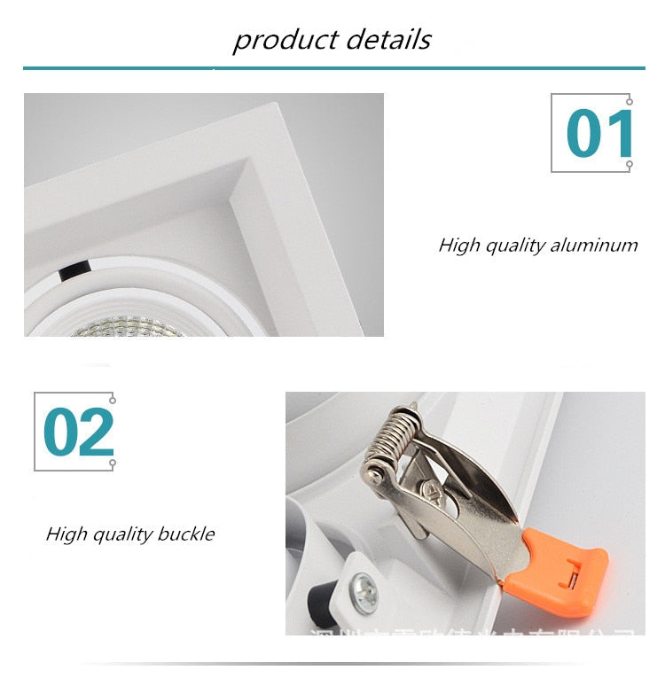 Black white Super Bright Recessed square LED Dimmable Downlight COB 10w 20W LED Spot light LED decoration Ceiling Lamp