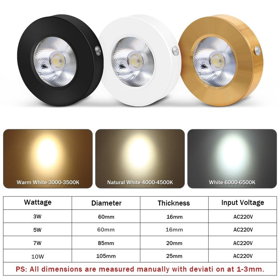 New Ultra Thin Cabinet Light Surface Mounted Led Downlight Indoor Home Ceiling Led Lamp 3W 5W 7W 10W AC220V Living Room Lighting