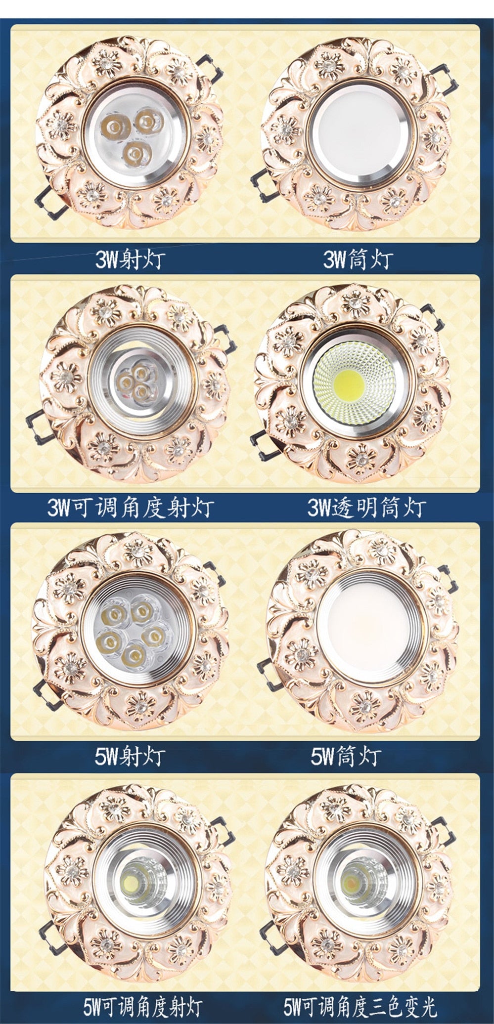 European Style Resin Lace Diamond Led Cob Ceiling Lamp 5W 7W 110V 220V For Hallway Living Room Interior Loft Recessed Spotlight