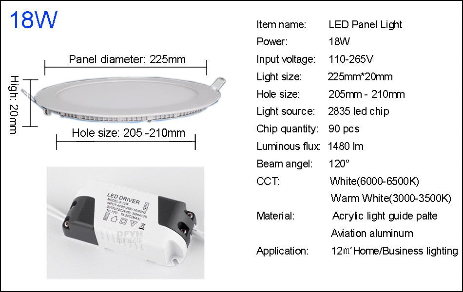 Ultra Thin LED Downlight Lamp 3W 4W 6W 9W 12W 15W 18W 24W LED Ceiling Recessed Grid Downlight Slim Round Panel Light