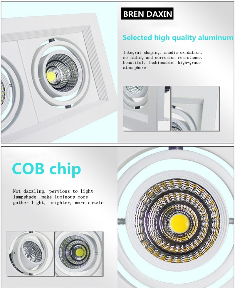 Dimmable LED downlight COB spotlight 10W 20W 30W Ceiling inlaid light Interior lighting AC110V-220V living room bedroom