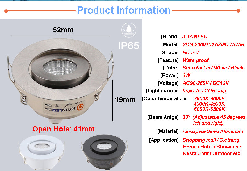 Square Dimmable Embedded LED waterproof IP65 10pcs/lot cob ceiling 3W Bathroom Kitchen Hotel shower room LED downlight Cob Lamp