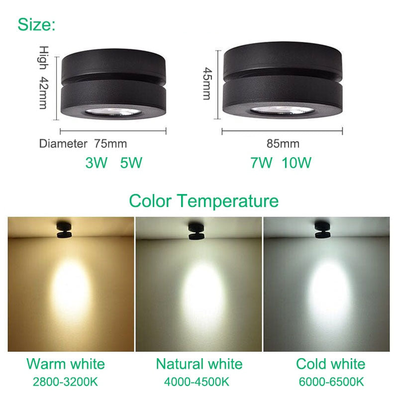 LED ceiling spotlight, track light 3W 5W 7W 10W ultra-thin surface mounted downlight, foldable 360-degree rotating background wall