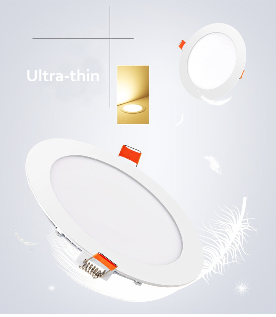Ultra-thin LED Panel Lamp Recessed Square/Round Ceiling Downlight 6W 8W 15W 20W Living Room Bathroom Indoor Spot Lights AC220V