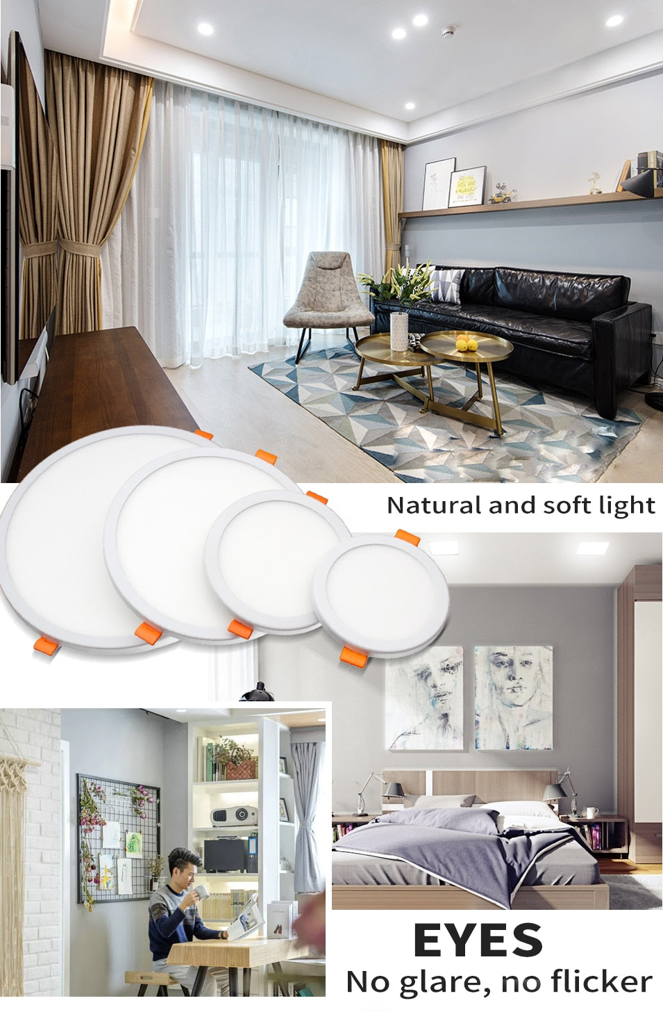 Ultra-thin LED Panel Lamp Recessed Square/Round Ceiling Downlight 6W 8W 15W 20W Living Room Bathroom Indoor Spot Lights AC220V