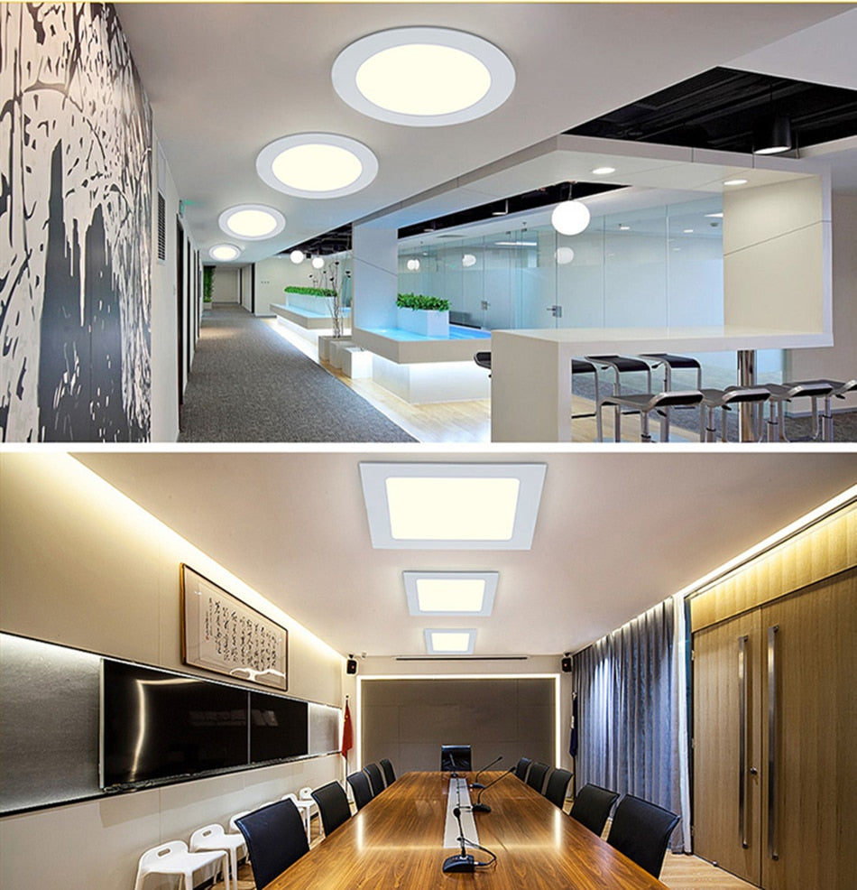 Ultra-thin LED Panel Lamp Recessed Square/Round Ceiling Downlight 6W 8W 15W 20W Living Room Bathroom Indoor Spot Lights AC220V