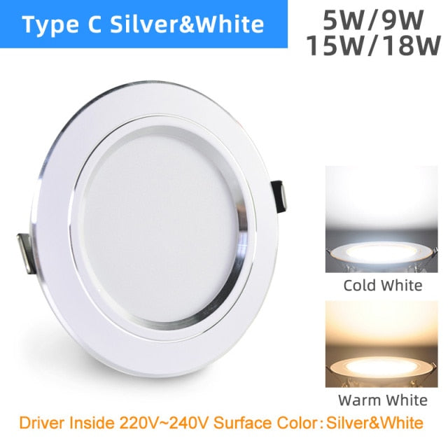 OK-B LED Downlight 4Pcs/Lot 3W 5W 9W 12W 15W 18W Spot 220V Gold Silver White Ultra Thin Aluminum Round Recessed LED Lighting