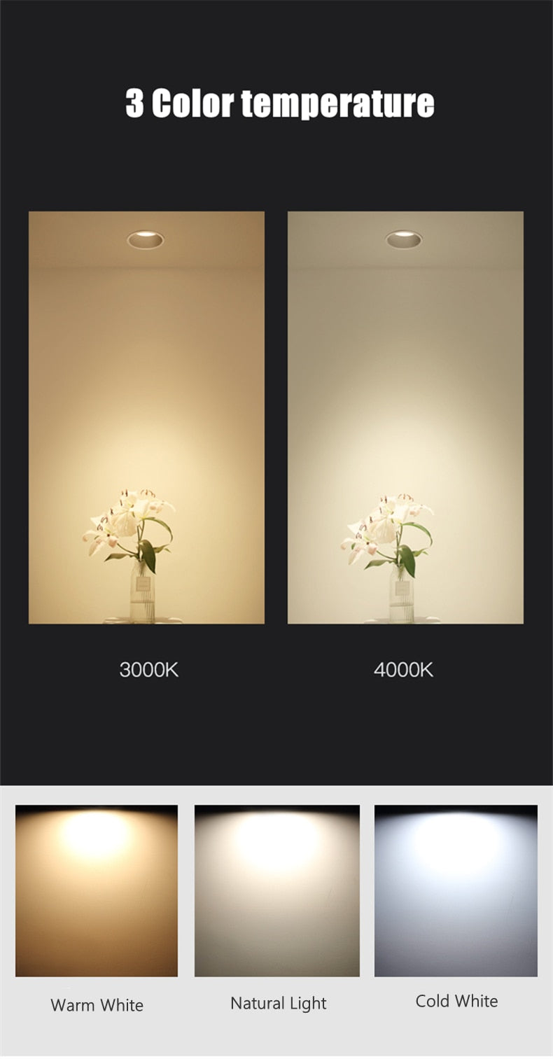 Anti-Glare LED Downlight Narrow Border Dimmable COB LED Ceiling Lamp Living Room Restaurant Background Recessed Spot Light