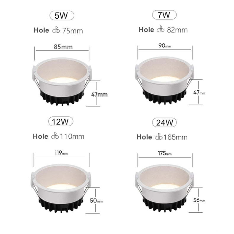 Anti-Glare LED Downlight Narrow Border Dimmable COB LED Ceiling Lamp Living Room Restaurant Background Recessed Spot Light