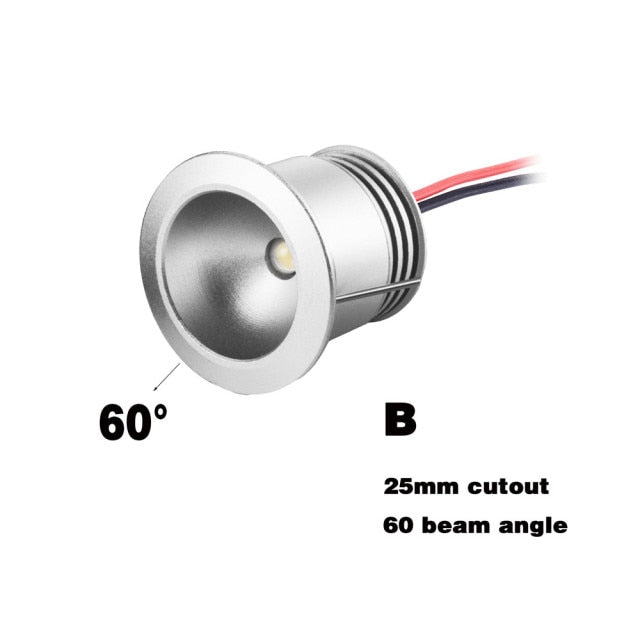 LED Spotlight Dimmable Spot Lamp DC12V 1W 15mm 25mm Cutout Recessed Downlight IP65 Bedroom Ceiling Cabinet Stair Spotlight