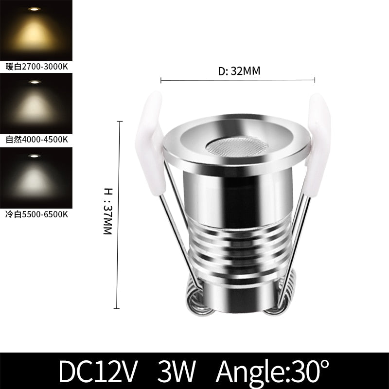 Mini spotlight LED waterproof DC12V indoor bathroom ceiling living room 3W cabinet embedded focus 24V built-in small downlight