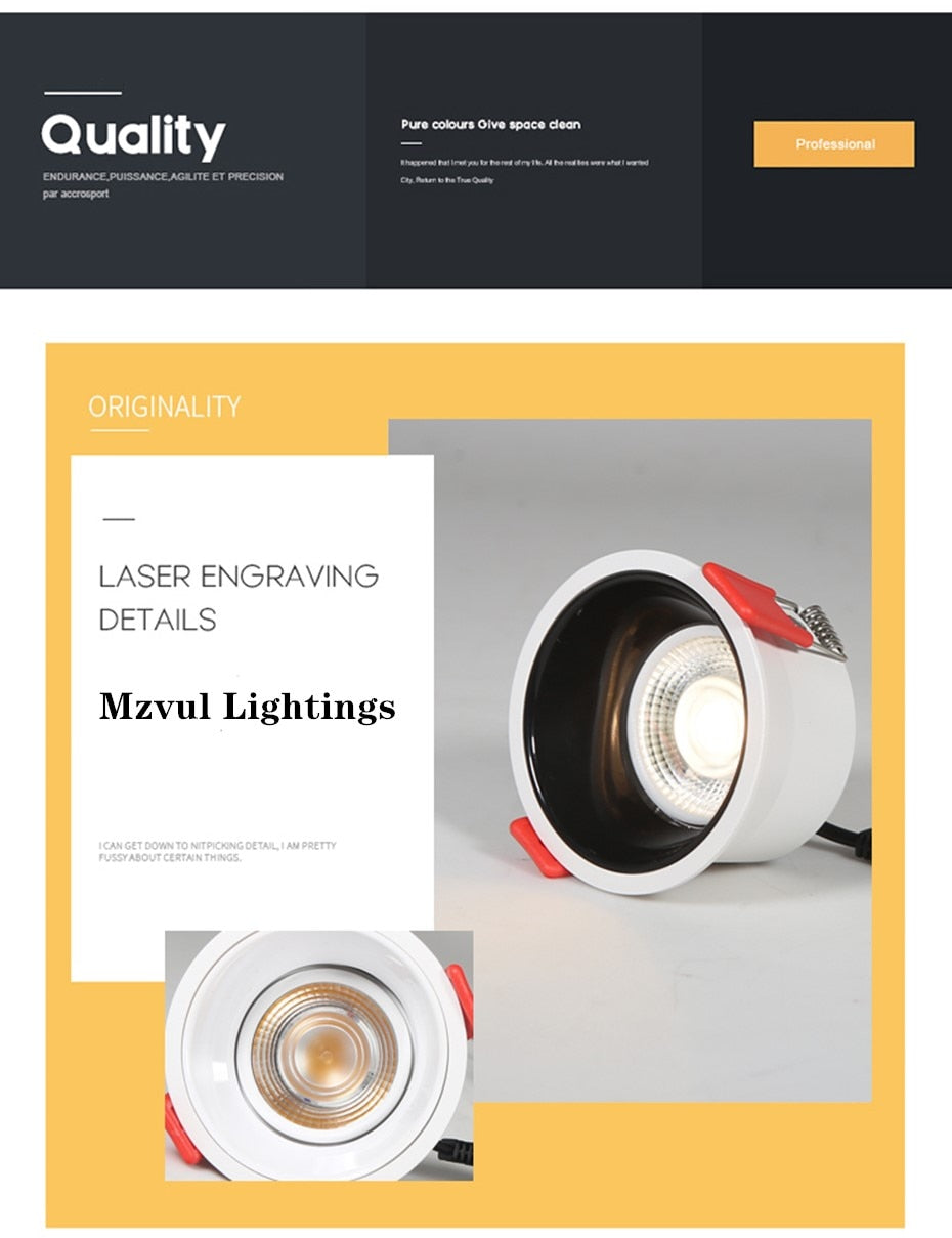 2021 NEW No Glare LED Downlight 220V 110V led Bulb 7W 15W 18W Cob Spot light led Recessed Ceiling Downlight Warm/Natural White