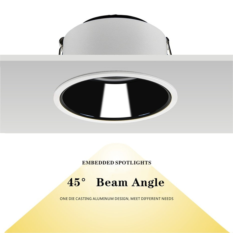 2021 NEW No Glare LED Downlight 220V 110V led Bulb 7W 15W 18W Cob Spot light led Recessed Ceiling Downlight Warm/Natural White