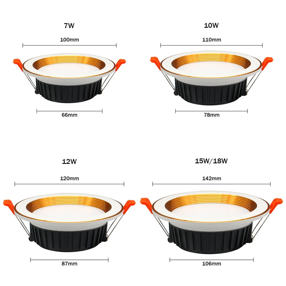 Downlight Ceiling Led Recessed Downlight Golden Aluminum Round Recessed Lamp Spot Led Dimmable 7W 10W For Room Office Lighting